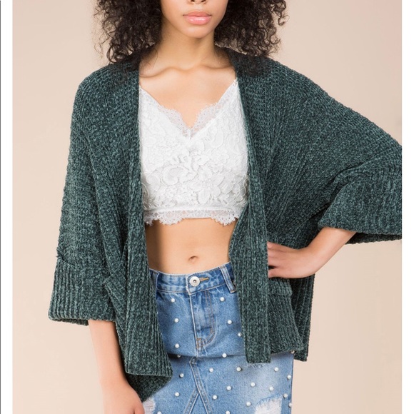 Velvet chenille short sleeve pocket cardigan - Picture 6 of 9